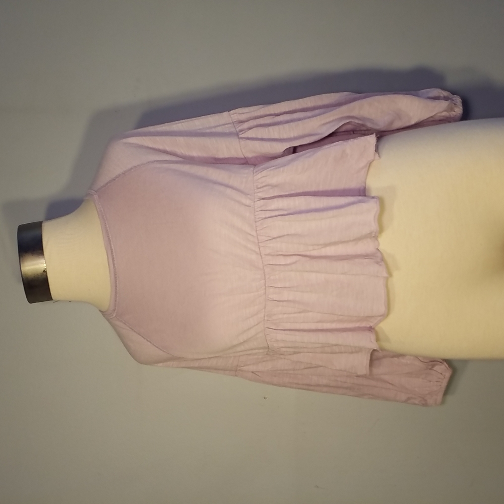 3/$25 ORIGINALITY XS Crop Top Long Raglan Sleeve ruffled bottom lavender